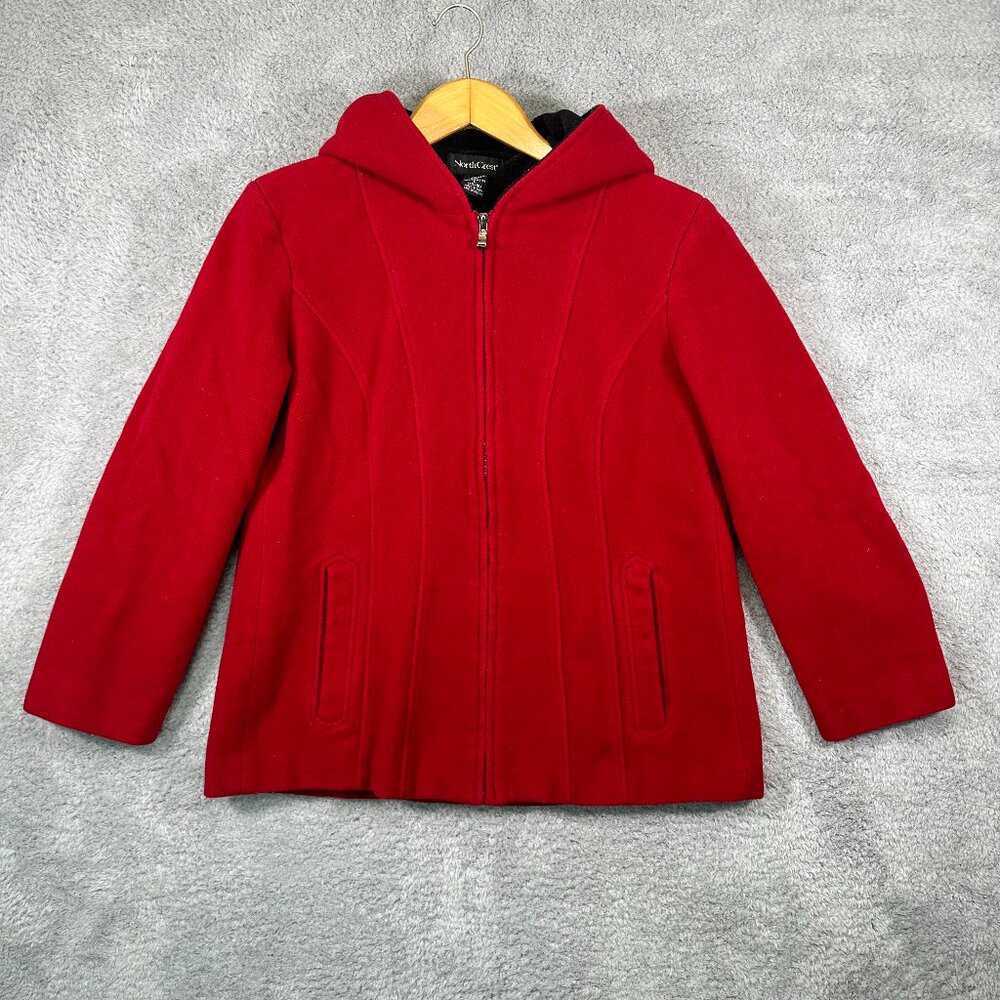 Northcrest Coat‎ womens Hooded Wool Coat Red Jacket